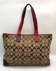 Coach Signature Canvas & Red Leather Trim Tote Bag 6082