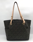 Michael Kors Brown Signature Coated Canvas Jet Set East West Tote Bag