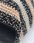 The Sak Black Multi-Colored Crocheted Striped Tote Shoulder Bag