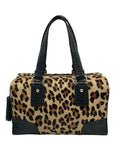 Talbots Black Leopard Print Fur Satchel Bag