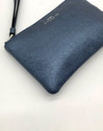 Coach Metallic Blue Pebbled Leather Kelsey Wristlet
