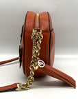 Michael Kors Burnt Orange Leather Floral Applique Crossbody Bag
