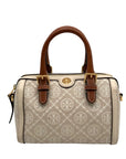 Tory Burch Beige Jacquard Monogram Logo Petite Barrel Bag