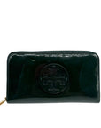 Tory Burch Black Patent Leather Continental Zip-Around Wallet
