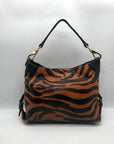 Dooney & Bourke Black & Orange Leather Tiger Print Shoulder Bag