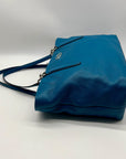 Coach Blue Pebbled Leather Tote Bag With Wallet