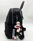 Paul Frank Black Nylon Backpack W/ Monkey Charm and Three Pins