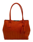 Brahmin Mango Orange Melbourne Leather Crooc Embossed Tonya Tote Bag