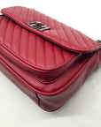 Badgley Mischka Deep Red Chevron-Quilted Faux Leather Shoulder Bag