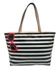 Kate Spade Black And White Leather Splash Out Striped Francis Tote
