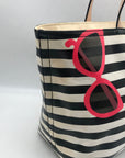 Kate Spade Black And White Leather Splash Out Striped Francis Tote