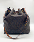 Michael Kors Dark Brown Signature Coated Canvas Jules Drawstring Shoulder Bag