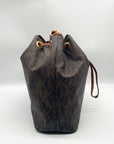Michael Kors Dark Brown Signature Coated Canvas Jules Drawstring Shoulder Bag
