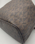 Michael Kors Dark Brown Signature Coated Canvas Jules Drawstring Shoulder Bag