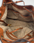 Michael Kors Dark Brown Signature Coated Canvas Jules Drawstring Shoulder Bag