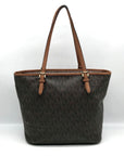 Michael Kors Brown Monogram Canvas Jet Set Logo Pocket Tote Bag