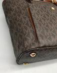 Michael Kors Brown Monogram Canvas Jet Set Logo Pocket Tote Bag