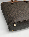 Michael Kors Brown Monogram Canvas Jet Set Logo Pocket Tote Bag