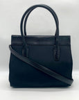 Donna Karan Black Satin & Embossed Leather Trim Crossbody Tote