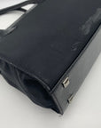 Donna Karan Black Satin & Embossed Leather Trim Crossbody Tote