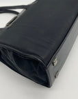 Donna Karan Black Satin & Embossed Leather Trim Crossbody Tote