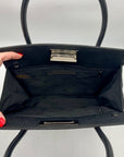 Donna Karan Black Satin & Embossed Leather Trim Crossbody Tote