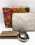 Patricia Nash Beige Leather Evangeline Floral Embossed Crossbody Bag