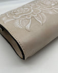 Patricia Nash Beige Leather Evangeline Floral Embossed Crossbody Bag
