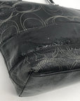 Coach Stripe Stitched Black Patent Leather Tote F19198