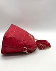 Badgley Mischka Red Quilted Diamond Faux Leather Crossbody