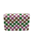 Moyna Purple Beaded Mardi Gras Checkered Crossbody Bag