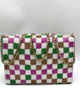 Moyna Purple Beaded Mardi Gras Checkered Crossbody Bag