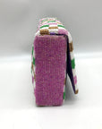 Moyna Purple Beaded Mardi Gras Checkered Crossbody Bag