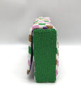 Moyna Purple Beaded Mardi Gras Checkered Crossbody Bag