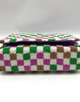 Moyna Purple Beaded Mardi Gras Checkered Crossbody Bag