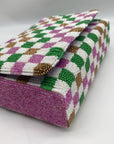 Moyna Purple Beaded Mardi Gras Checkered Crossbody Bag