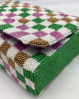 Moyna Purple Beaded Mardi Gras Checkered Crossbody Bag
