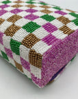Moyna Purple Beaded Mardi Gras Checkered Crossbody Bag
