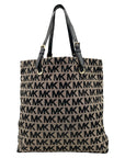Michael Kors Khaki & Black Logo Print Canvas Jet Set Tote Bag