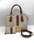 Michael Kors Vanilla/Luggage Coated Canvas Marilyn Convertible Satchel And Wallet