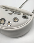 By Far Baby Cush Small White Pebbled Leather Zip Handbag