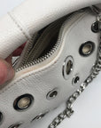 By Far Baby Cush Small White Pebbled Leather Zip Handbag