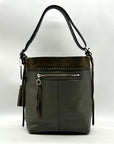 Coach Grey Leather And Suede Fringe Shoulder Bag