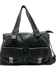 Pulicati Black Pebbled Leather Convertible Satchel Bag