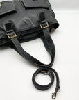 Pulicati Black Pebbled Leather Convertible Satchel Bag