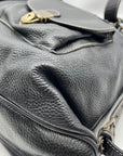 Pulicati Black Pebbled Leather Convertible Satchel Bag
