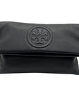 Tory Burch Black Pebbled Leather Bombe Fold-Over Clutch/Crossbody Bag