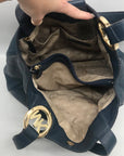 Michael Kors Navy Blue Pebbled Leather Fulton East West Tote
