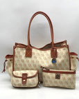 Dooney & Bourke Yellow/ Brown Monogram Canvas Tote With Wallet And Eyeglass Case