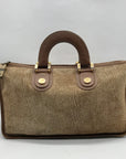 Borbonese Brown Suede Redwall Quail Print Satchel Bag